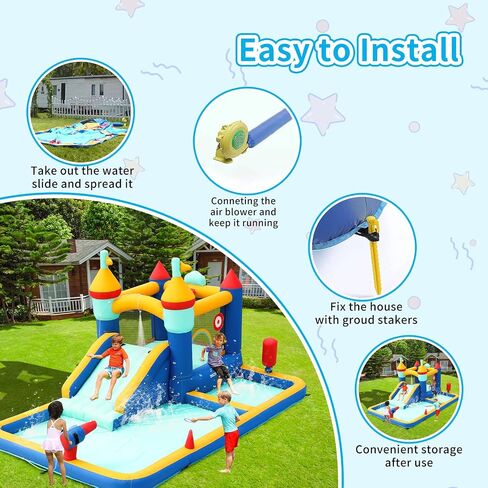 8-in-1 Bounce House, Water Slide Bounce House with Pool Area, Bouncy Castle with Slide for Wet and Dry, Inflatable Castle with Air Blower for Kids, 177.2X 124 x 88.6 inch. in Saudi Arabia