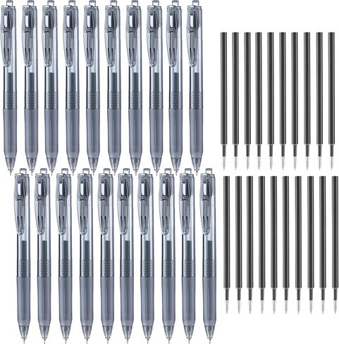 Aozora Black Gel Poins Point Smooth Writing Pen 40 Pack Pack القابلة للسحب قلم حبر هلام أسود مع قبضة ناعمة 0.5 ملم لوازم المكاتب الجافة السريعة (20 الأقلام مع 20 عبوات) in Kuwait