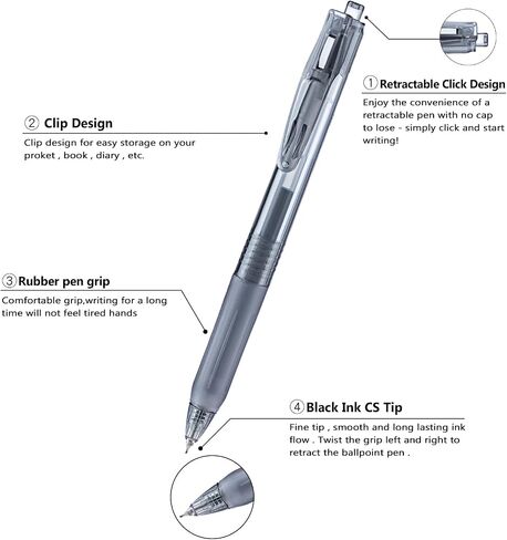 Aozora Black Gel Poins Point Smooth Writing Pen 40 Pack Pack القابلة للسحب قلم حبر هلام أسود مع قبضة ناعمة 0.5 ملم لوازم المكاتب الجافة السريعة (20 الأقلام مع 20 عبوات) in Kuwait