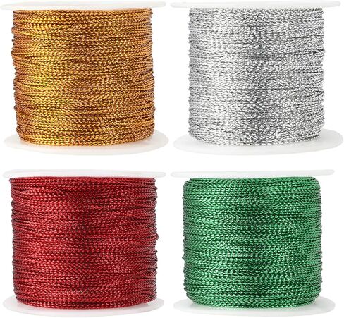 Metallic Cord 436 Yard Gold Twine Gold Thread String Ribbon Metallic Thread Rope for Gift Wrapping Craft Bracelet Jewelry Making DIY Christmas Ornament Hanging Decoration 4 Roll Golds Silver Red Green in Saudi Arabia