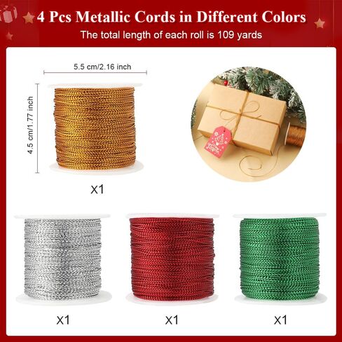 Metallic Cord 436 Yard Gold Twine Gold Thread String Ribbon Metallic Thread Rope for Gift Wrapping Craft Bracelet Jewelry Making DIY Christmas Ornament Hanging Decoration 4 Roll Golds Silver Red Green in Saudi Arabia