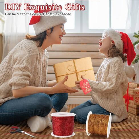 Metallic Cord 436 Yard Gold Twine Gold Thread String Ribbon Metallic Thread Rope for Gift Wrapping Craft Bracelet Jewelry Making DIY Christmas Ornament Hanging Decoration 4 Roll Golds Silver Red Green in Saudi Arabia