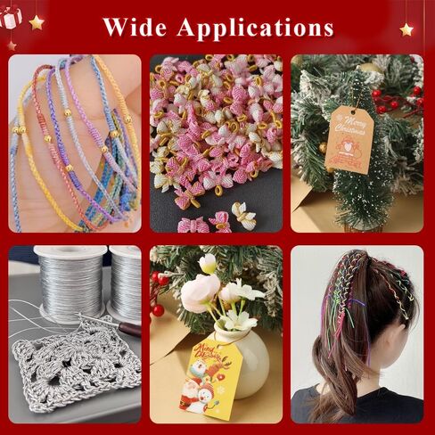 Metallic Cord 436 Yard Gold Twine Gold Thread String Ribbon Metallic Thread Rope for Gift Wrapping Craft Bracelet Jewelry Making DIY Christmas Ornament Hanging Decoration 4 Roll Golds Silver Red Green in Saudi Arabia