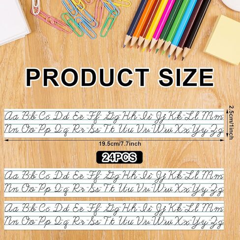 24 Pcs Cursive Letters Desk Strips Alphabet Letters Desk Strips Art Removable Stickers 26 Letter Cursive Writing Desk Strip for School Classroom Office Students Children, 1.0 x 7.7 Inch in Saudi Arabia