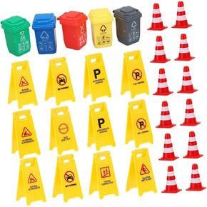 BESPORTBLE 37pcs Educational Traffic Toys for Boys and Girls Road Signs Cones Learning Toys Trash Can Fence Ages