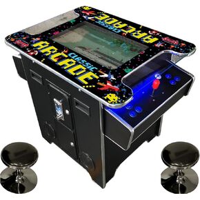 Full Size Commercial Grade Cocktail Arcade Machine 2 Player Retro 60 Games 22" LCD Screen Tempered Glass 2 Stools Included 5 Year Warranty Black