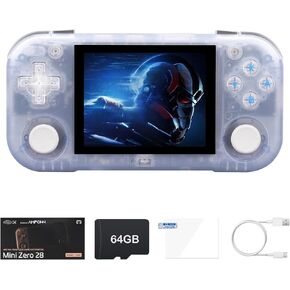 Mini Zero 28 Game Console,2.8 Inch IPS Full-View 640*480 and 2900mAh Battery Retro Video Games Consoles,with 64G TF Card and Wireless Networt Handheld Console Casual Game Console(Black)