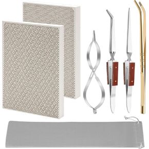 7pcs Jewelry Soldering Kit, COITEK Soldering Jewelry Tool for Jewelry Making, Including 2 Honeycomb Soldering Block, 1 Copper Tongs, 2 Soldering Tweezers, 1 Metal Clip, 1 Storage Bag
