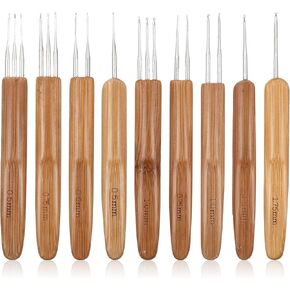 9PCS Dreadlock Crochet Hook Set for Hair Braiding Craft, Bamboo Handle Needle Tools Bamboo Yarn for Crocheting for Dreadlocks and Extensions 0.5mm 0.75mm 1mm 1.75mm