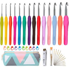 ilauke Crochet Hooks, 14 Sizes Ergonomic Crochet Hooks for Arthritic Hands, Complete Soft Grip Crochet Needles Tools Knitting Kit with Storage Case for Beginners
