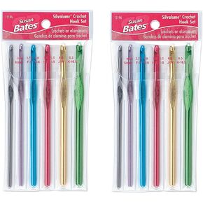 Susan Bates Silvalume Crochet Hook Set in Pouch Sizes F, G, H, I, J, K (2 Pack)