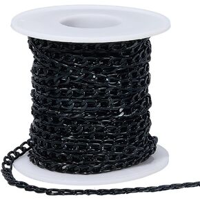 SUNNYCLUE 32.8 Feet/10M Black Curb Chain Aluminum Chain Roll 4mm Metal Faceted Twist Pull Extension Connectors Cuban Links with Plastic Spool for Jewelry Making Necklace Bracelet DIY Crafts Supplies