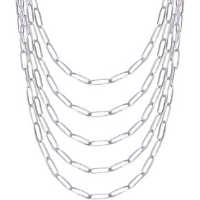 Exway 5 Pcs Paperclip Charm Necklaces Chain 18Inch Stainless Steel Sliver Chain Necklaces Kit with Lobster Clasps for Crafts DIY Women Jewelry Making