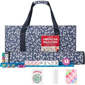 American Mahjong Set,166 Quality Acrylic Tiles with Colorful Prints, 4 All-in-One Color Rack/Pushers, Complete Mahjong Game Set with Carrying Bag