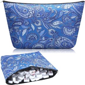 Sanwuta Soft American Mahjong Bag Thickened Blue Printed Mahjong Tiles Bag Accessories 13 x 7.8 x 3.2 Inches