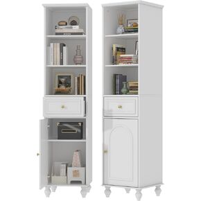 Tall Bookshelf Set of 2, 5-Tier Floor Standing Bookcase, Modern Display Organizer Pantry Cabinet with Drawer for Home Office, Living Room, White