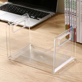 TONSNY Clear Book Display Storage Plastic Book Stand Organizer Transparent for Desk, Bookends with Side Guard, Children's Book Storage Space-Saving Desk Bookshelf, L8.7"x W5.9