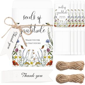 Chuangdi 100 Sets Wildflower Seed Packets Bulk Seeds of Gratitude Party Favors for Guests Self Adhesive Paper Seed Envelope with Thank You Tags and Twine (No Seeds)