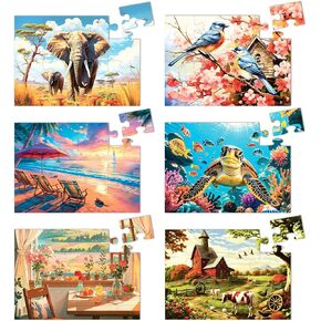 6 Pack 48 Large Piece Jigsaw Puzzles for Seniors Alzheimer Products for Elderly Dementia Activities Memory Game for Patients in Nursing Home with Storage Box