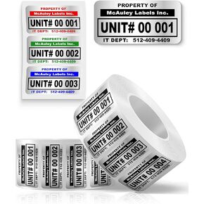 McAuley Labels Custom Asset Tags for Equipment – Numbered, Permanent, Adhesive, Metalized Silver Polyester - Barcode Label - 2x1 Inches