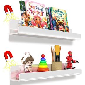 2 Pcs Magnetic Book Shelf for Whiteboard, Strong Adsorption Reusable Metal Bookshelf Book Display Holder for Teacher Kids Classroom Refrigerator Office Black