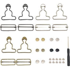 17pcs Metal Overalls Buckles, 1-1/2" Overall Buckles Replacement Clasp Clips with Adjustable Tri Glide Buckle Slider and Buttons for Jeans Suspender, Bib Pants