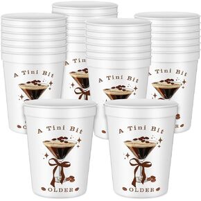 24 Pcs A Tini Bit Older Birthday Party Supplies 16 oz Plastic Coffee Cups Bulk Espresso Martini Cocktail Bar Decorations for Bachelorette Birthday Party Favors