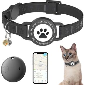 طوق Cat Tracker ، IP68 Airtag Cat Cat مع أجراس ، تصميم سلامة الانفصال والانعكاس لمتعقب Cat GPS ، متوافق مع Apple Find My (iOS فقط) لا توجد رسوم شهرية (وردية) in Kuwait