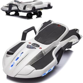 Ride on Car Ages 6 & Up with 24V 200W Motor,Side Handlebars for Steering,LED Light Up Electric Drift Kart,Music Mode,Portable Design(White)