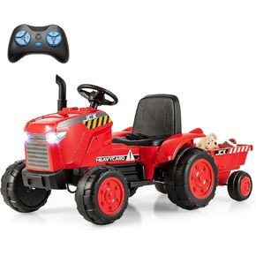 HONEY JOY Upgrade Kids Ride On Tractor with EVA Treaded Tires, 12V 7AH Battery Powered Electric Car w/Trailer, Music, 25W Dual Motors, Ground Loader, Toddler Ride On Car w/Remote Control(Dark Green)