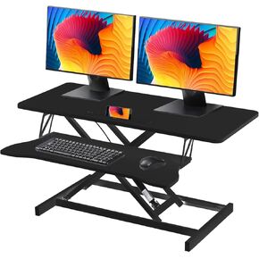 38-inch Standing Desk Converter Height Adjustable Sit to Stand Riser, Duals Monitor and Laptop Workstation with Wide Keyboard Tray, for Home, Schol, Company, Black
