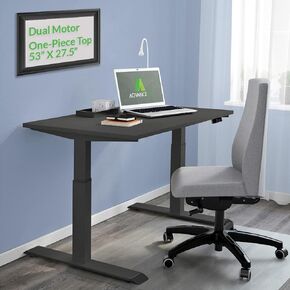 53 "Dual Motor Electric Standing Desk مع أعلى مكتب المكتب المكون من قطعة واحدة ، محطة عمل مكاتب USB قابلة للتعديل ، الأسود ، 53" x27.5 "أعلى ، 47" ارتفاع قابل للتعديل ، دعم 220 رطلاً