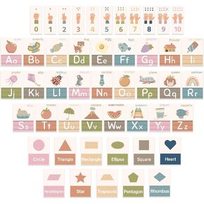 48 PCS Boho Alphabet Number Bulletin Board Set ABC Number Wall Decorations Boho ABC Letters Shapes Posters Learning Cards for Preschool Kindergarten Classroom Playroom Bedroom Students Learning Decor