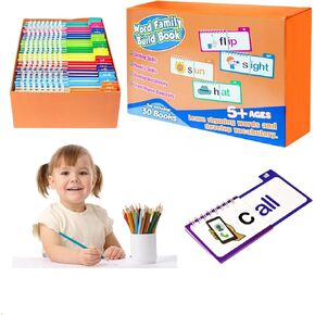 30 Read and Rhyme Flip Books,Word Family Build Book,Learn to Read Phonics Flash Cards, Word Family Flip Books,ABC Vocabulary Flashcards,Kindergarten Sight Word Flash Cards for Kids