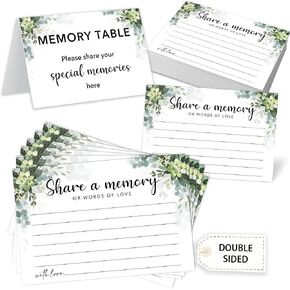 Greenery Share a Memory Cards for Celebration of Life, Graduation, Retirement, Birthdays, Guest Book Ideas, Funeral Sign In Book For Memorial Service, 4x6 Inches Set of 50 Pcs -A01