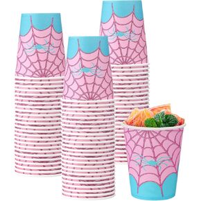 Honoson 50 Pieces Spider Girl Paper Cups 9 oz Pink Spider Girl Party Favor Cups Hero Movie Themed Birthday Party Decorations