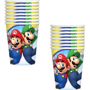 Amscan Vibrant Multicolored Super Mario Brothers Paper Cups - 9 oz - Kid-Friendly & Eco-Friendly, Featuring Everyone's Favorite Characters (16ct)