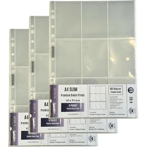 K-Keep Double Sided A4 Slim 9 Pocket Premium Kpop Photocard Binder Pages, 65x93mm Pocket Size, 11 Holes, 100 Micron, Generic Fit 3 Ring Office Binder and 4 Ring Binder, 30 Pages Set