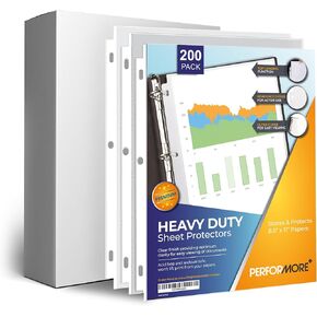 Performore 200-Pack Heavy Duty Sheet Protectors, 8.5x11, archival-Safe, high Clarity, Ink-Resistant, 3-Hole Punched—Perfect for organizing and Protecting documents.