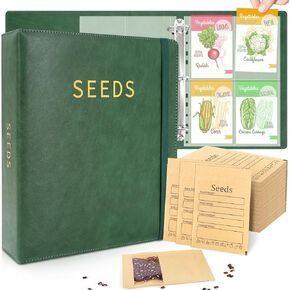 Seed Storage Organizer Binder-Garden Seed Packet Organizer with 50 Pack Seed Packet Sleeves that Stores 200 Seed Envelopes-100 Resealable Seed Saving Envelopes for Seed Storage, Seed Saver