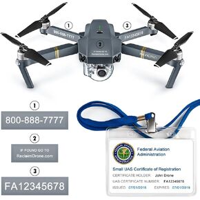 FAA Drone Labels (2 Sets of 3) + FAA UAS Registration ID Card for Hobbyist Pilots + Lanyard and ID Card Holder