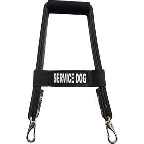 ActiveDogs Leather Bridge Handle - 16" Solid Steel & Leather Service Dog Handle with Easy Snap-On Clips, Reflective ID Band & Neoprene Padded Handle