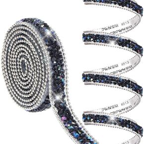 Rhinestone Ribbon, Self Adhesive Resin Rhinestone Bedazzling Strips 0.4inch Glitter Crystal Diamonds Tape Sparkling Rhinestones Trim for Belt Shoes Clothing Car Phone (1Yard,Silver)