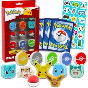 Nintendo Pokemon Party Favor Set - Bundle with 15 Pokemon Erasers Featuring Pokeball, Charmander, Bulbasaur, More Plus Pokemon Cards | Pokemon Party Supplies Kit for Kids, Boys, Girls