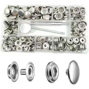 200 Pieces Stainless Steel Leather Snap Fastener Kit 15mm Metal Button Heavy Duty Press Stud Cap with 3 Tools for Marine Boat Canvas Bag Jacket Clothes
