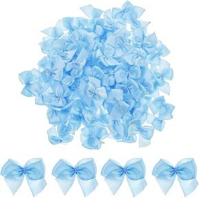 100 Pieces Mini Blue Bows, Small Satin Ribbon Bows for Crafts, Tiny Twist Tie Bows Premade Craft Wrapping Bows for DIY Sewing Scrapbooking Wedding Gift Christmas Birthday Party Decoration(Blue) in Kuwait