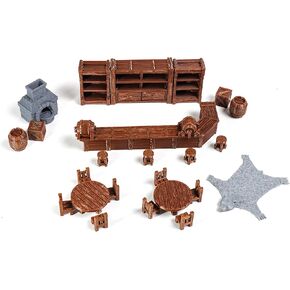 Tavern Bar Furniture Set, D&D Terrain, 3D Printed Tabletop RPG Scenery and Wargame Terrain 28mm Dungeon Miniatures
