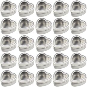 25-Pack 2oz Empty Heart Shaped Mini Metal Tins with Clear View Window Lids for Candle Making, Candies, Gifts & Treasures (Silver)