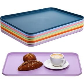 8 Pack Plastic Art Trays Plastic Fast Food Trays Bulk 15 x 10.6 Inch Stackable Activity Crafts Organizer Tray Rectangular Lunch Tray for DIY Projects, Painting, Beads, Organizing Supply, 8 Color