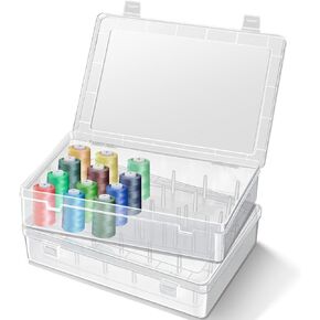 Vowcarol Thread Holder Cases 2 Pack 48 Pegs, Embroidery Thread Organizer and Storage, Plastic Sewing Box